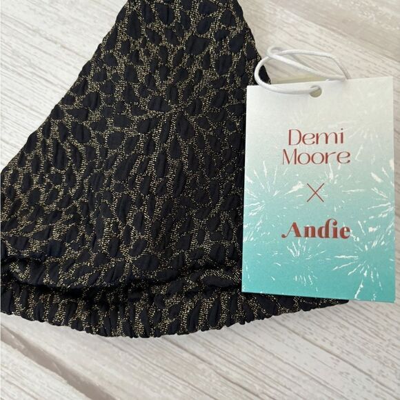 Andie X Demi Moore The Tropez Triangle Swim Top Black Gold - Picture 5 of 9